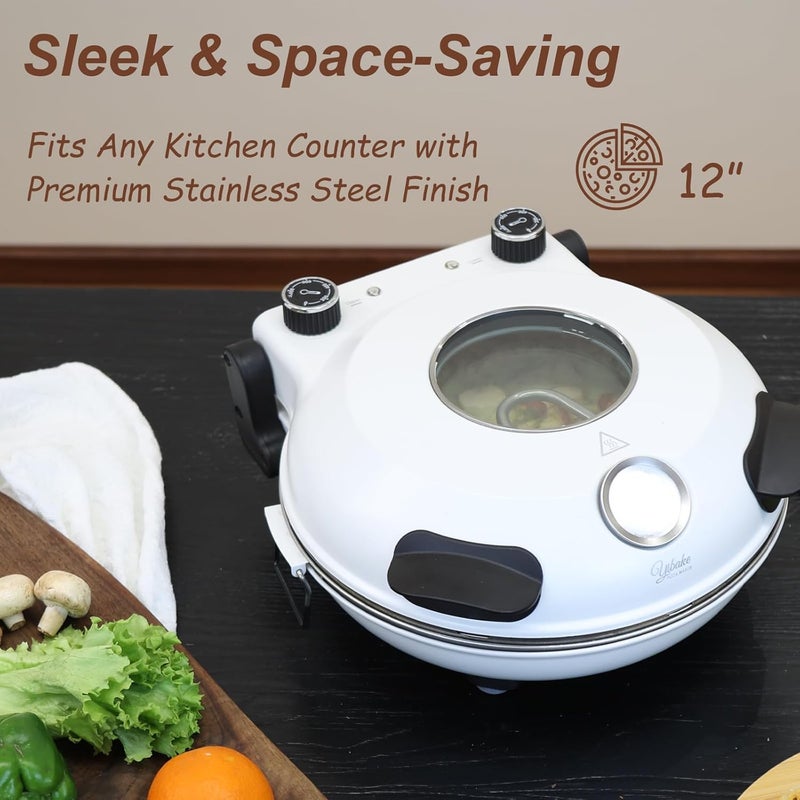 YIBAKE 12-Inch Electric Countertop Pizza Oven – 800°F Indoor Pizza Maker with Pizza Stone, Temperature Control & Timer, Includes Heat-Resistant Gloves, Wooden Peel & Dough Cutter - Image 2